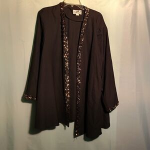 Caron II Black Evening Jacket – Sequin Trim Open Front cardigan Size:20